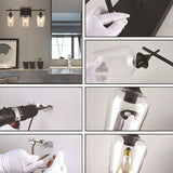 Industrial Black Clear Glass 3 Bulbs Wall Vanity Light Image - 10