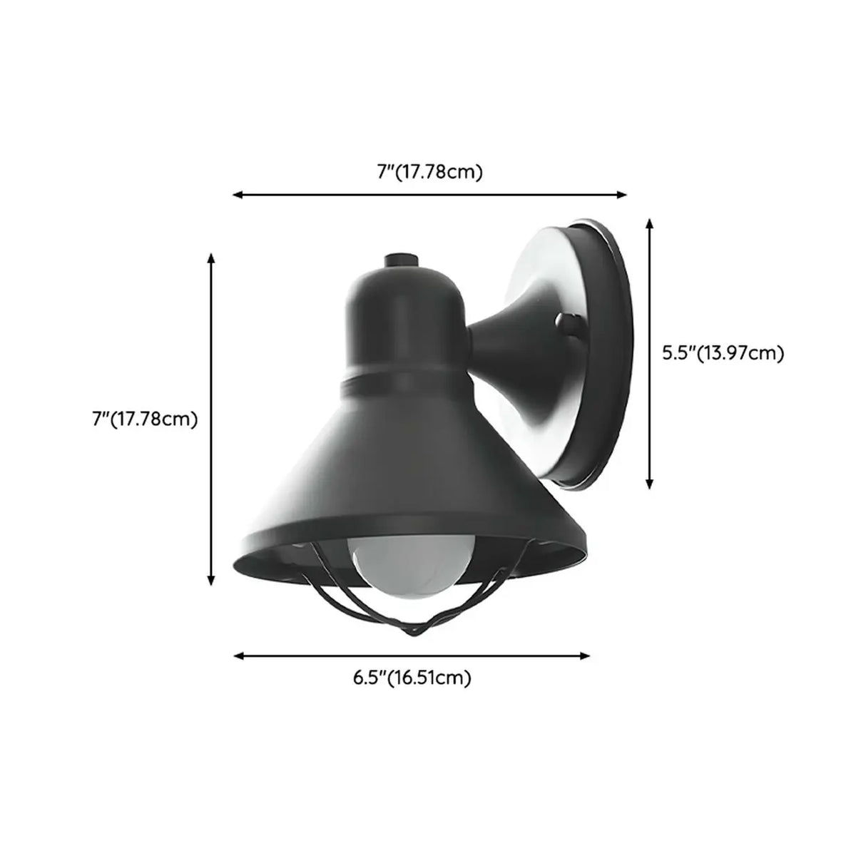 Industrial Black Cone Metal Exterior LED Wall Light 