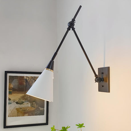 Industrial Black Cone Metal Swing Arm Wall Sconce Image - 1