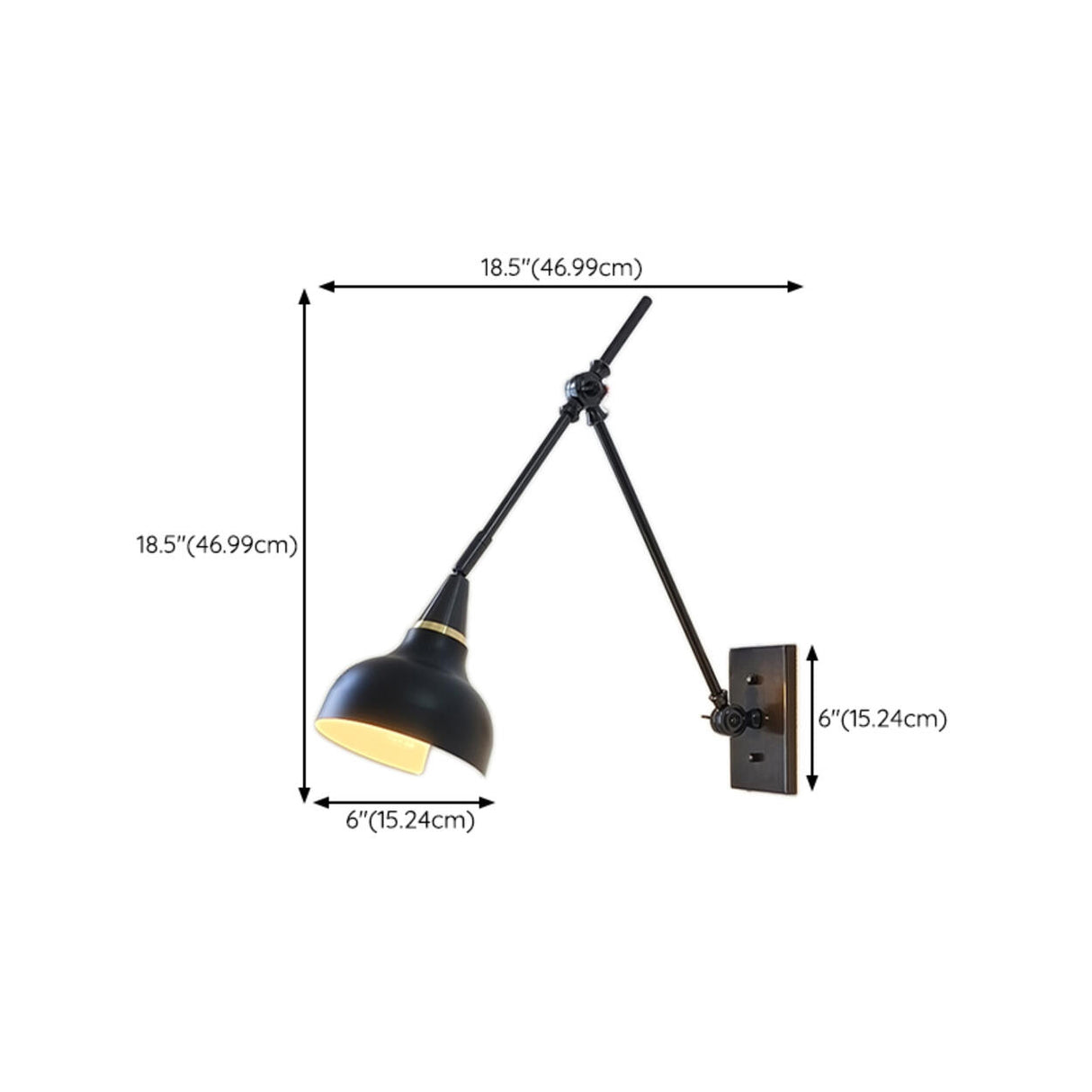 Industrial Black Cone Metal Swing Arm Wall Sconce 