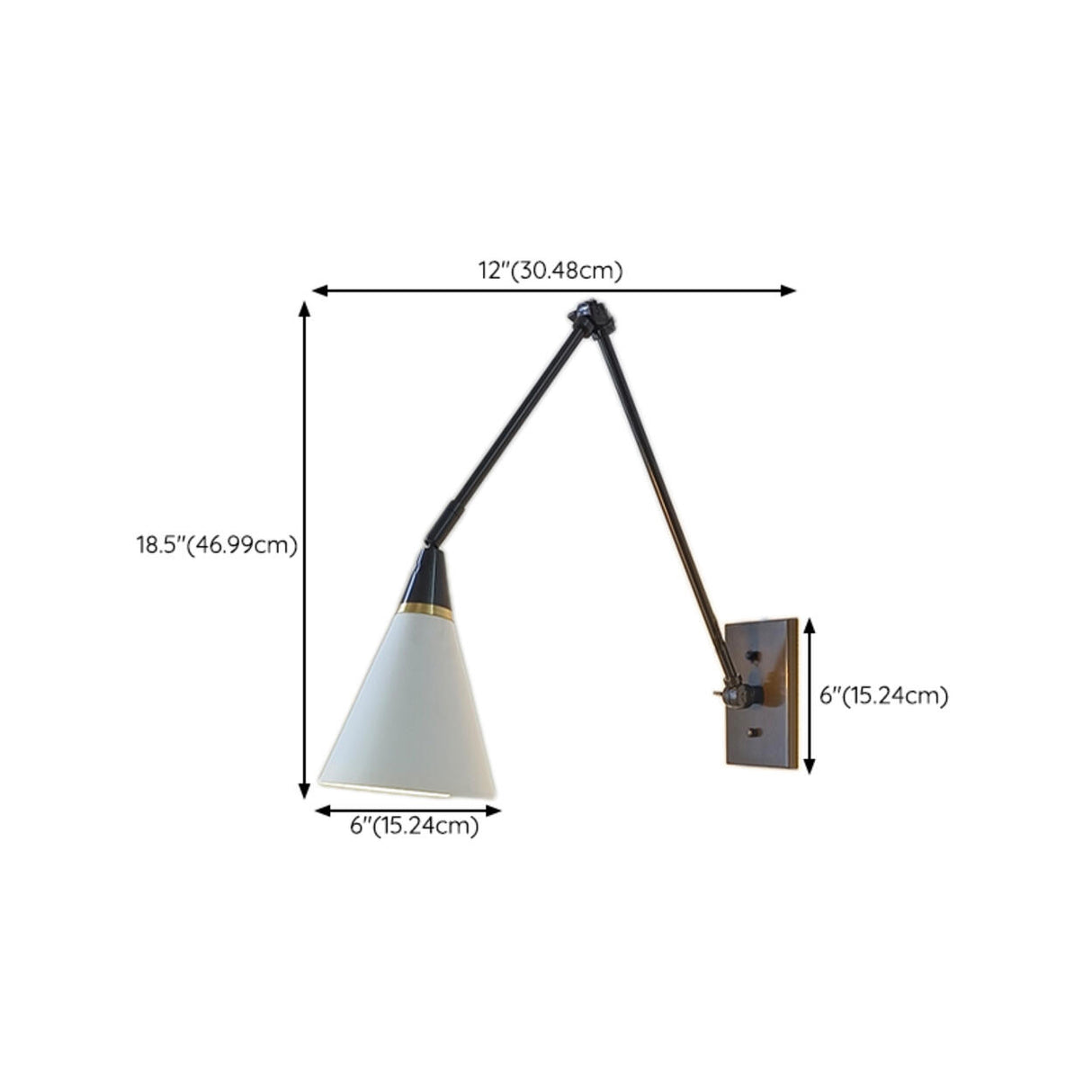 Industrial Black Cone Metal Swing Arm Wall Sconce Image - 14