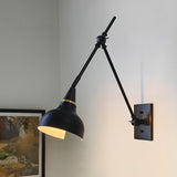 Industrial Black Cone Metal Swing Arm Wall Sconce Image - 4