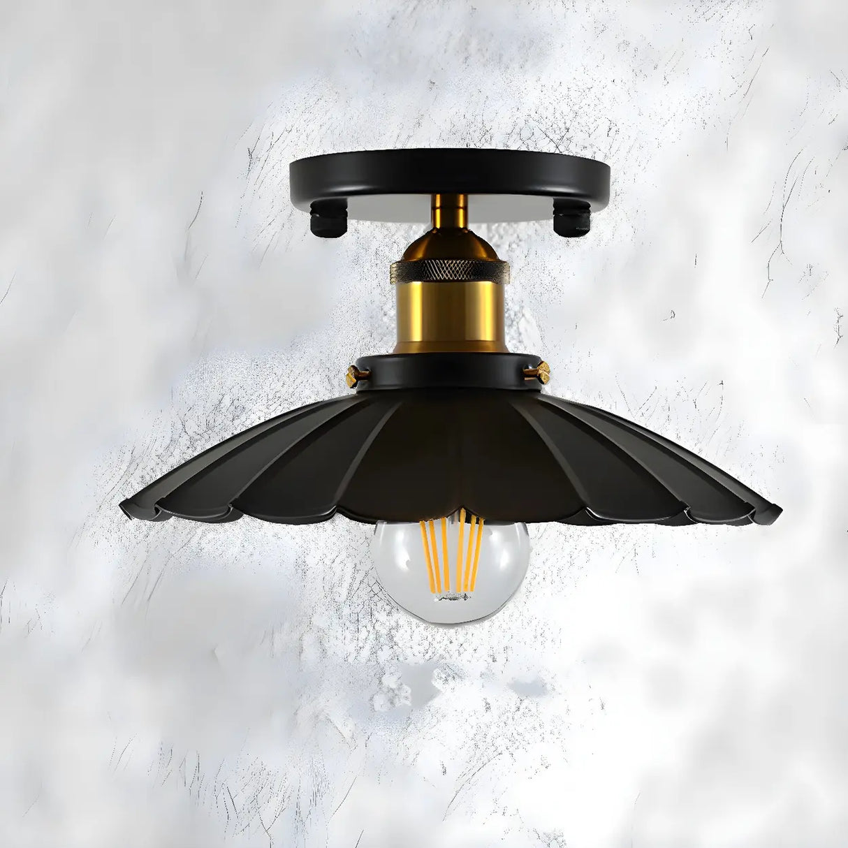 Industrial Black Conical Iron Semi-Flush Mount Light Image - 1