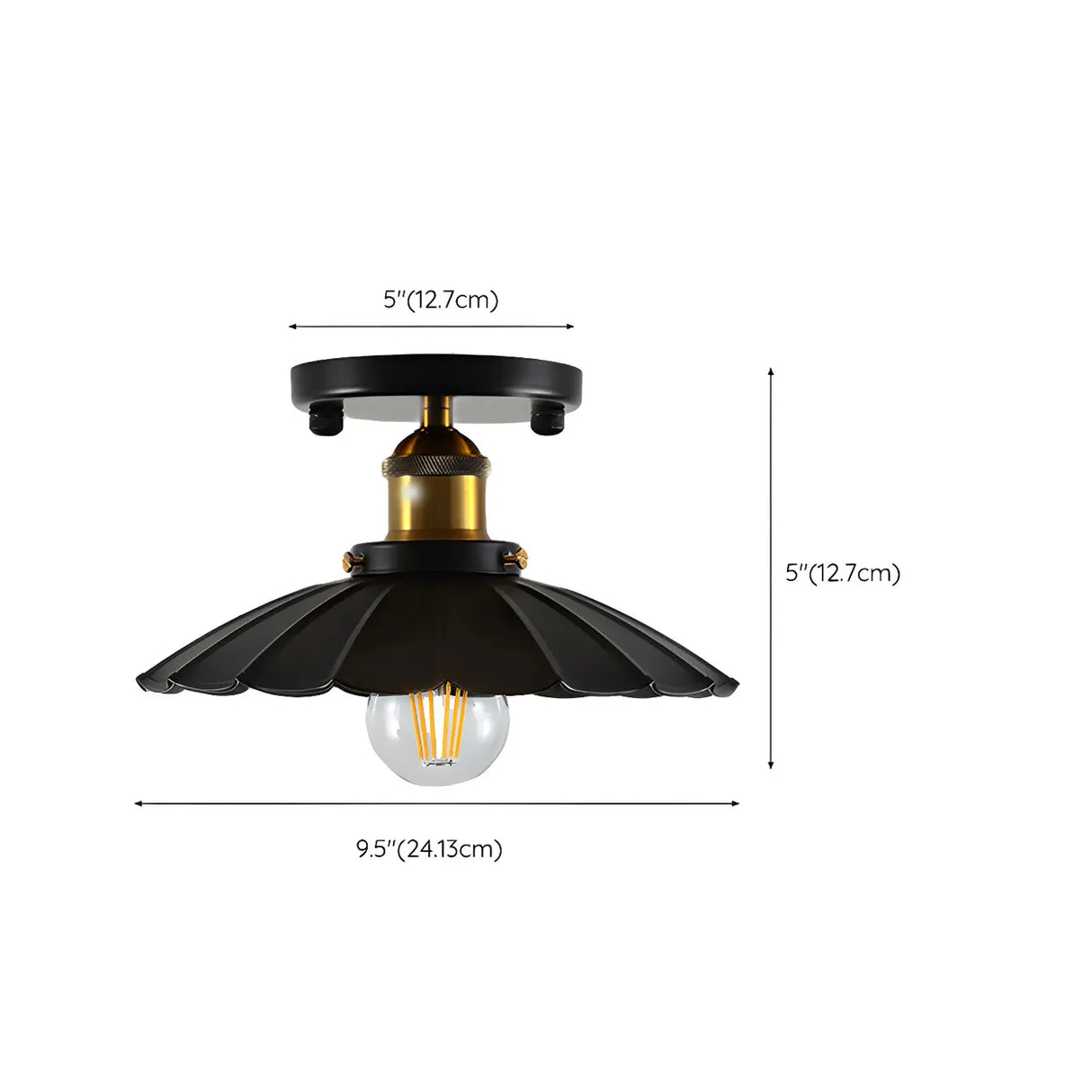 Industrial Black Conical Iron Semi-Flush Mount Light 