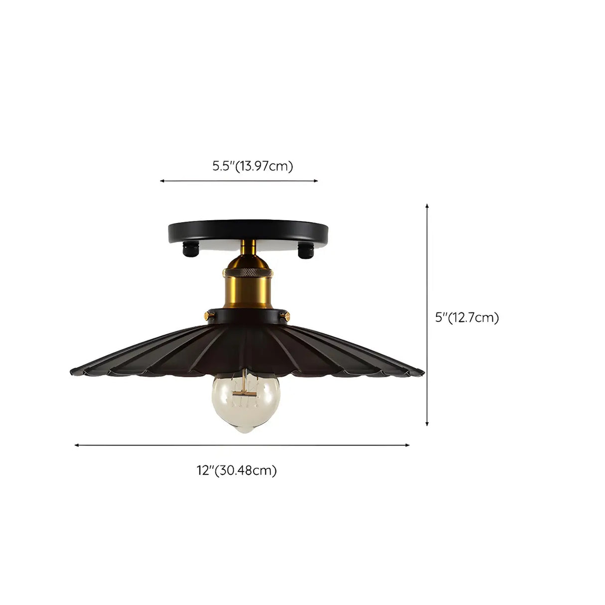 Industrial Black Conical Iron Semi-Flush Mount Light Image - 13