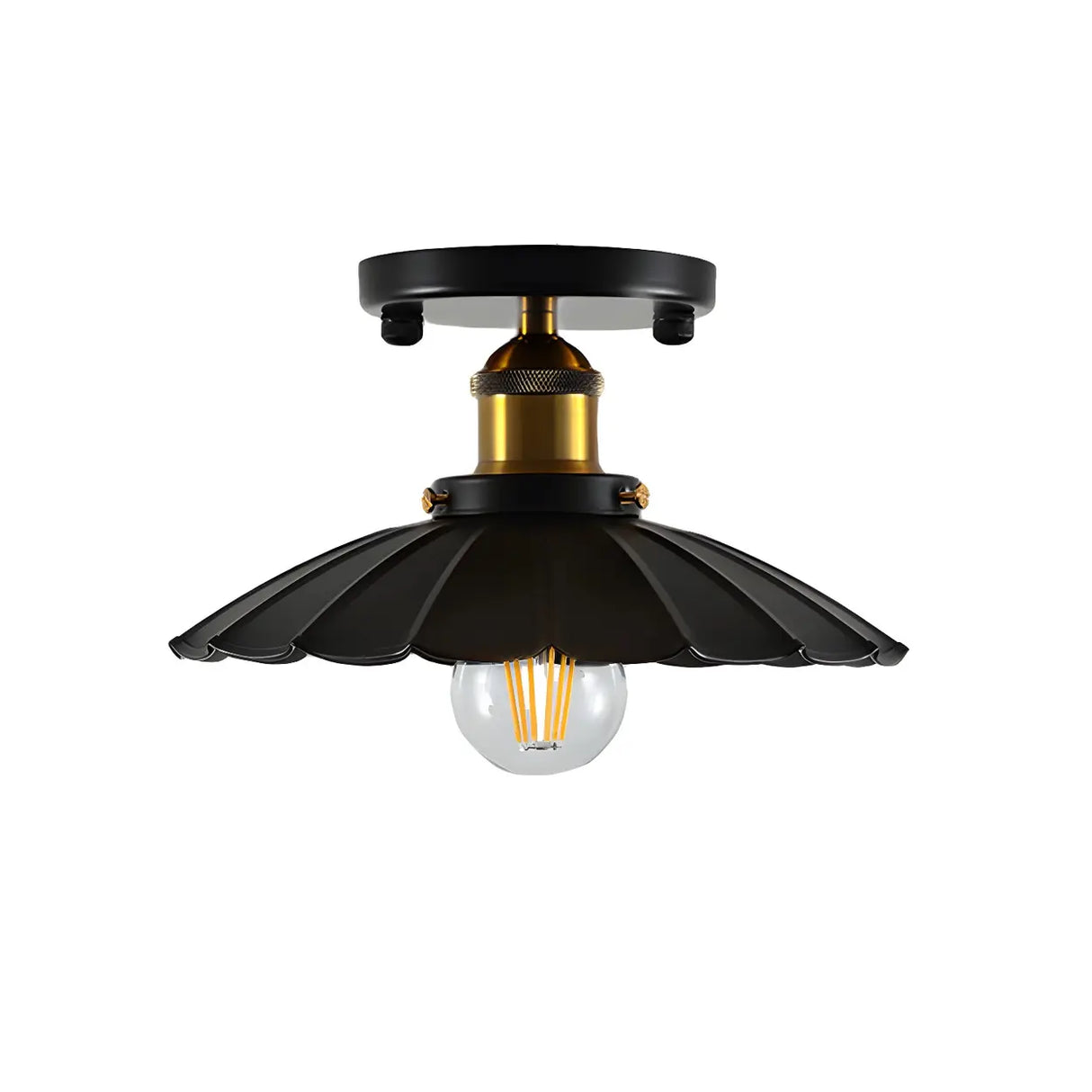 Industrial Black Conical Iron Semi-Flush Mount Light Image - 5