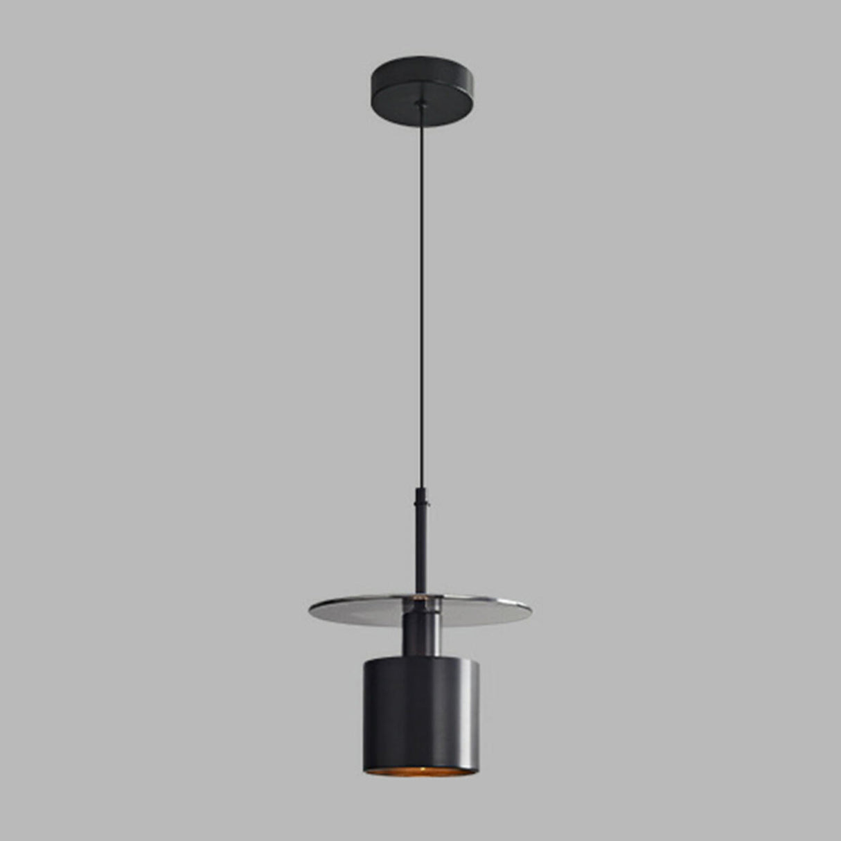 Industrial Black Cylinder Glass Disc Pendant Light Image - 18