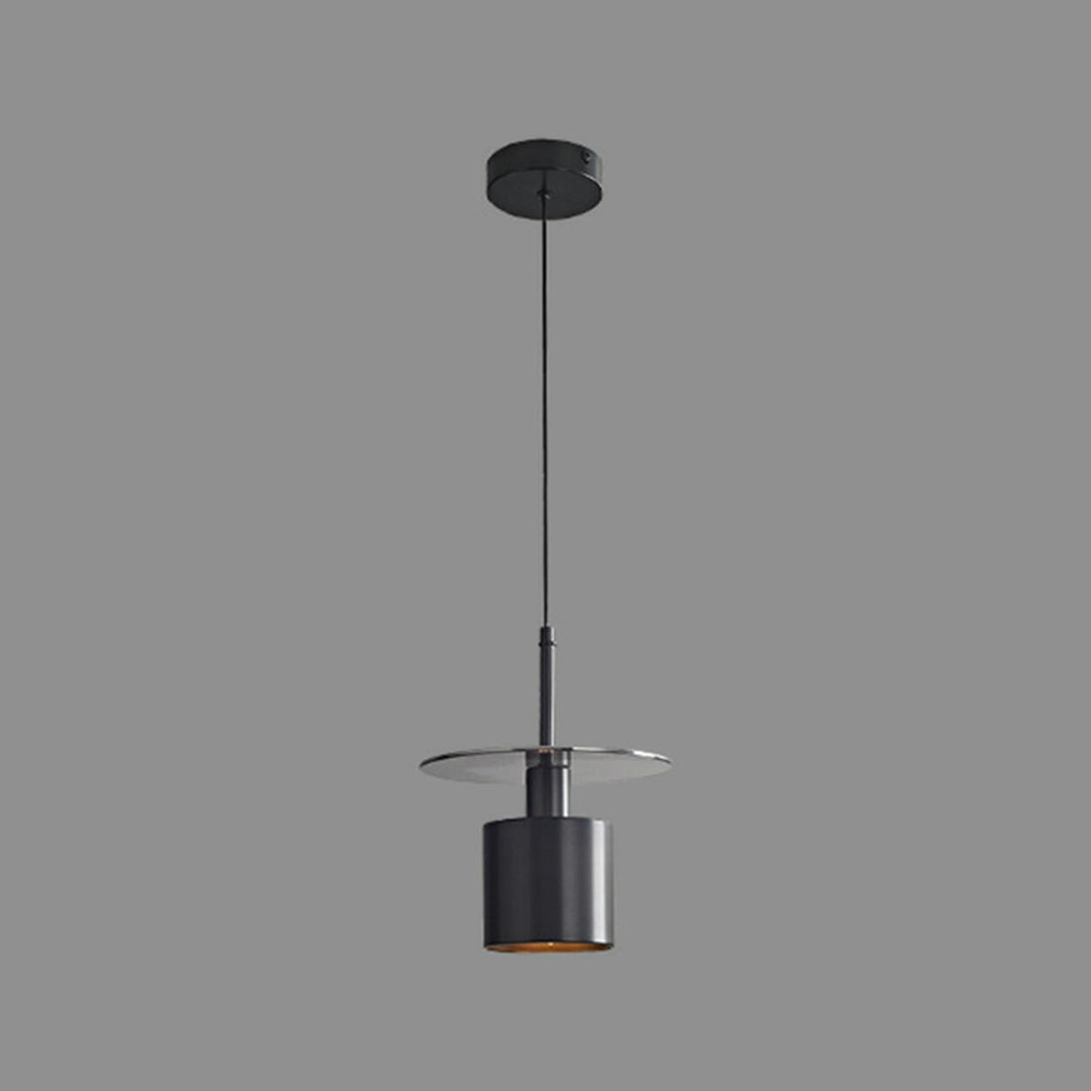 Industrial Black Cylinder Glass Disc Pendant Light Image - 2