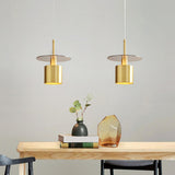 Industrial Black Cylinder Glass Disc Pendant Light Image - 5