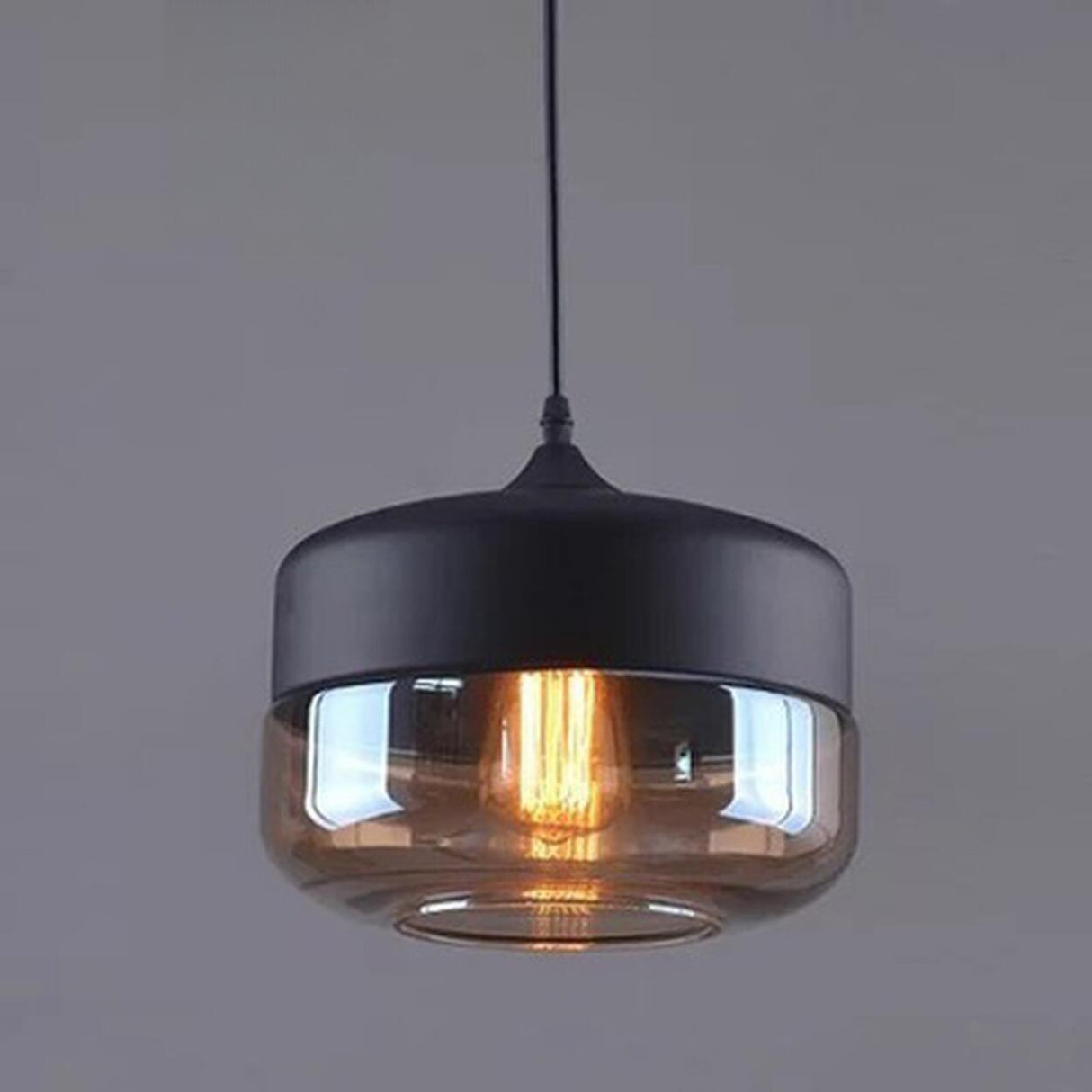 Industrial Black Cylinder Glass Pendant Light Set Image - 11