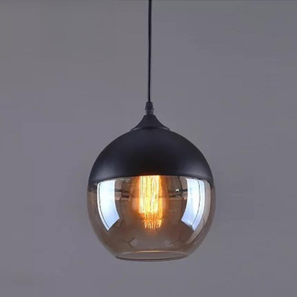 Industrial Black Cylinder Glass Pendant Light Set Image - 12