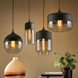 Industrial Black Cylinder Glass Pendant Light Set Image - 4