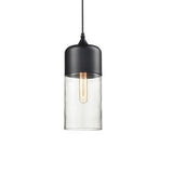 Industrial Black Cylinder Glass Pendant Light Set Image - 5