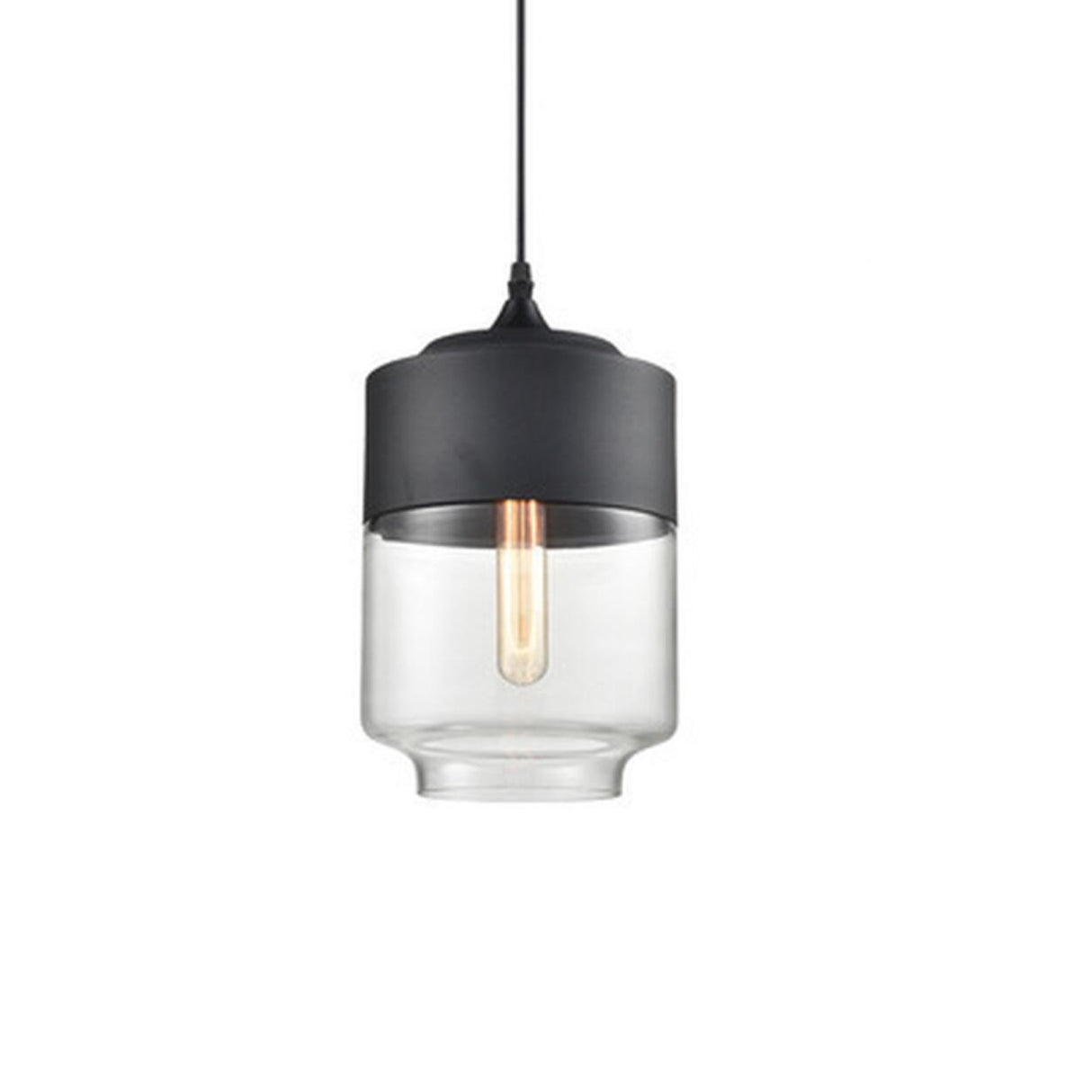 Industrial Black Cylinder Glass Pendant Light Set Image - 6