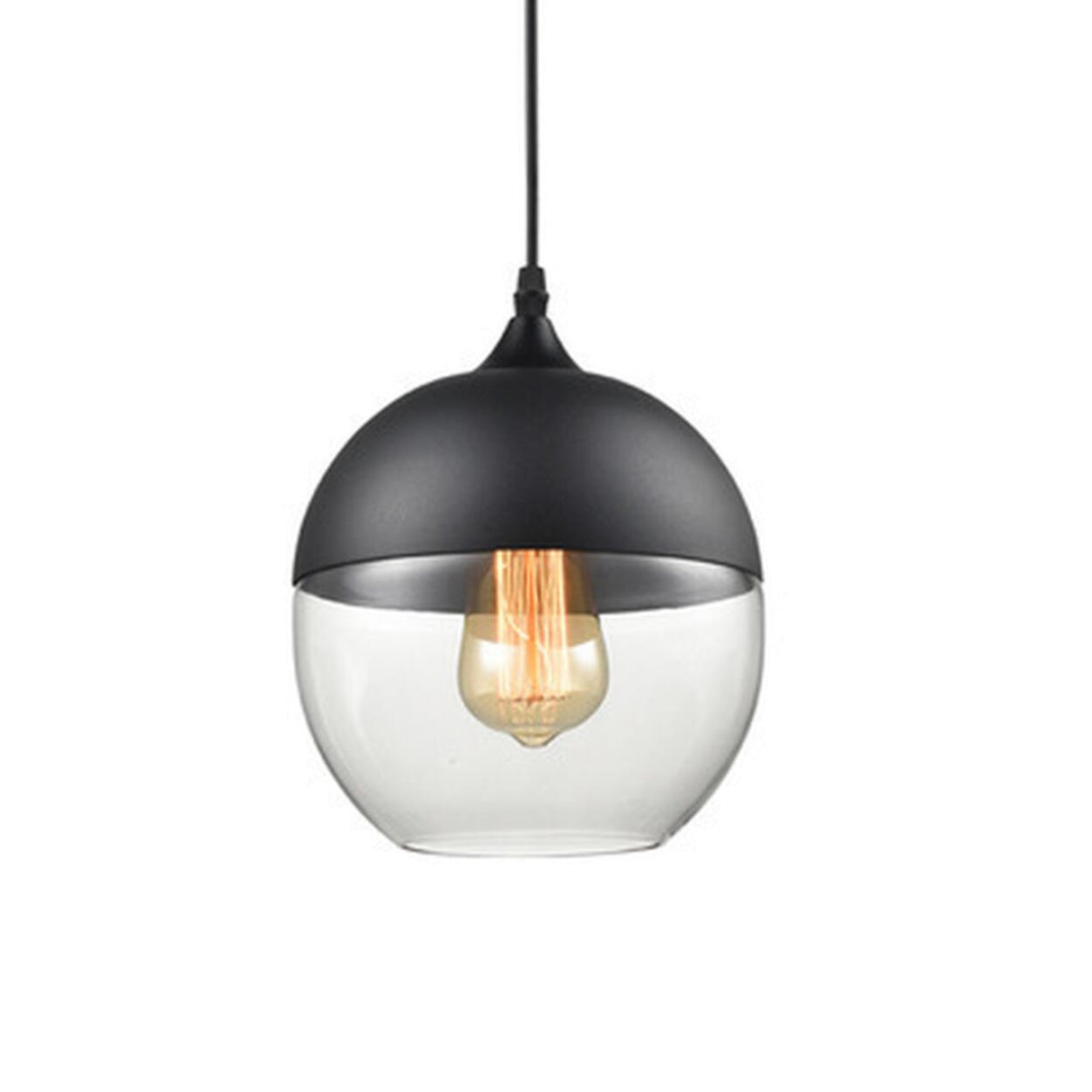 Industrial Black Cylinder Glass Pendant Light Set Image - 8