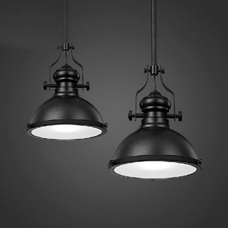 Industrial Black Dome Metal Downrods Pendant Light Image - 1