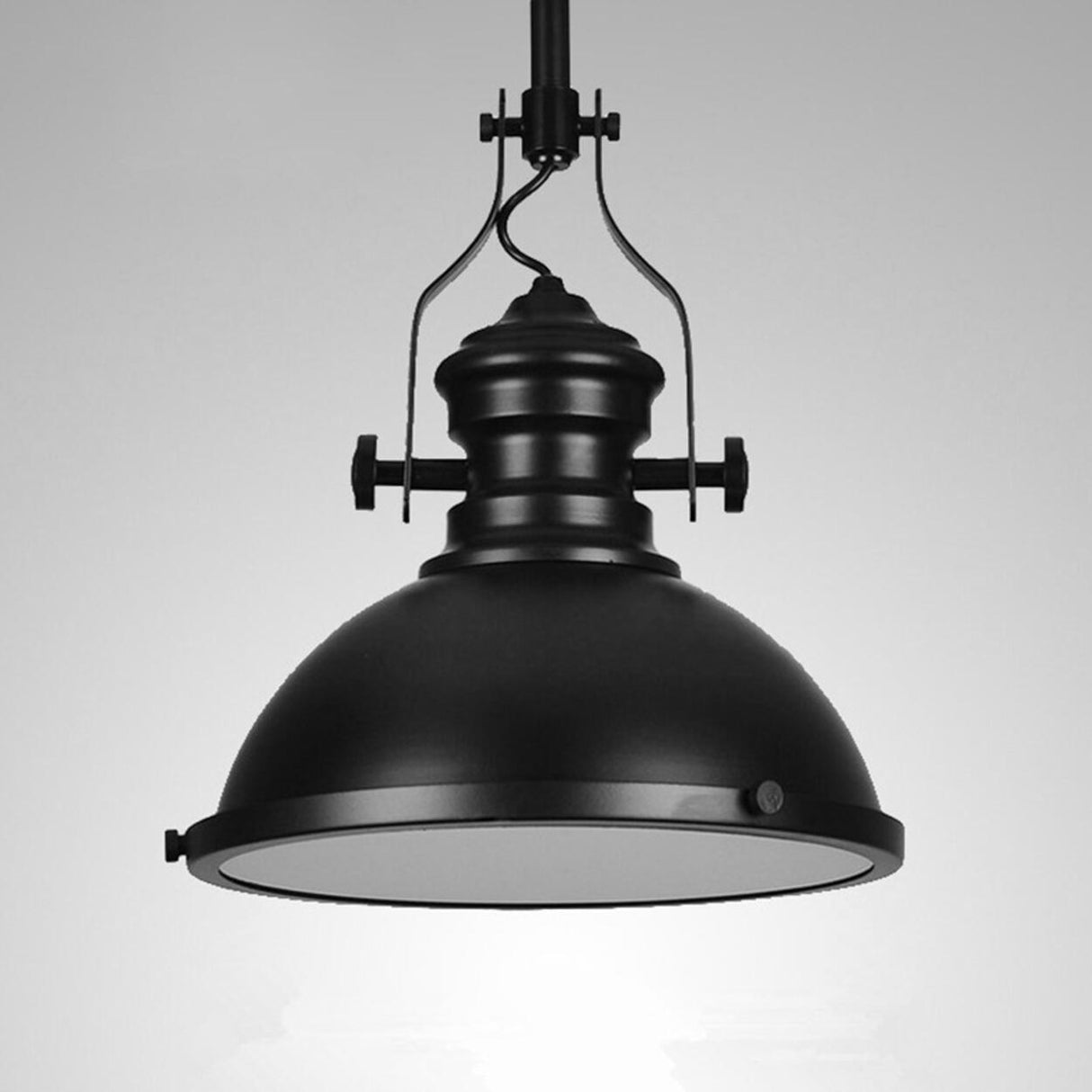 Industrial Black Dome Metal Downrods Pendant Light Image - 6