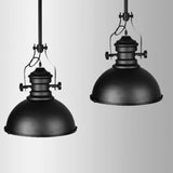 Industrial Black Dome Metal Downrods Pendant Light Image - 7