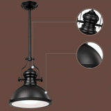 Industrial Black Dome Metal Downrods Pendant Light Image - 9