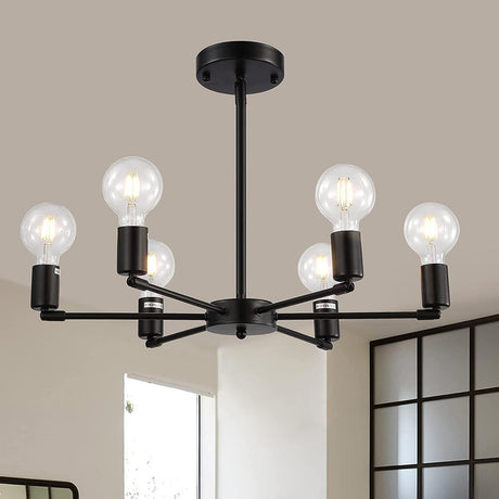 Industrial Black Exposed Bulbs Chandelier Adjustable Height Image - 1