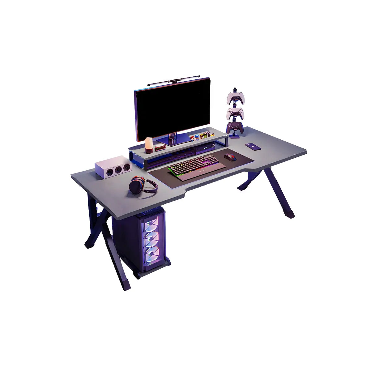 Industrial Black Exterior Shelf Wood Sled Gaming Desk Image - 10