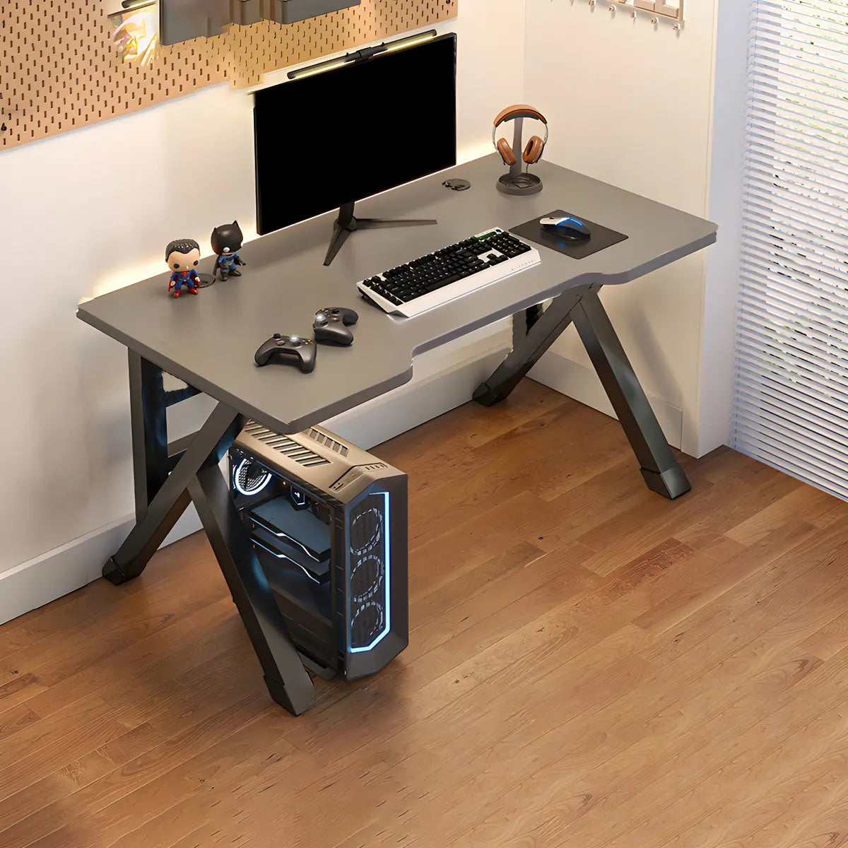 Industrial Black Exterior Shelf Wood Sled Gaming Desk Image - 17