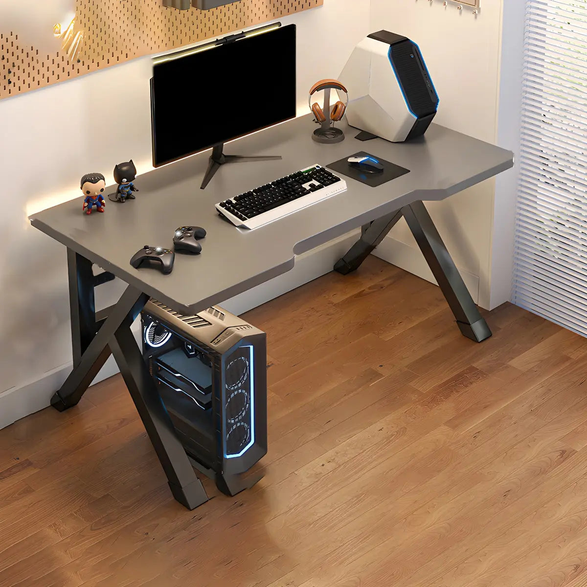 Industrial Black Exterior Shelf Wood Sled Gaming Desk Image - 18