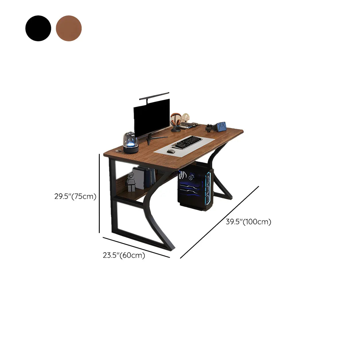 Industrial Black Exterior Shelf Wood Sled Gaming Desk Image - 31