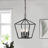 Industrial Black Geometric Lantern Cage Candle Chandelier Image - 1