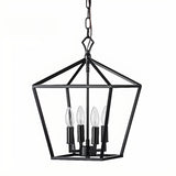 Industrial Black Geometric Lantern Cage Candle Chandelier Image - 10