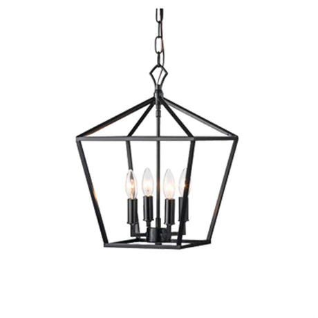 Industrial Black Geometric Lantern Cage Candle Chandelier Image - 2