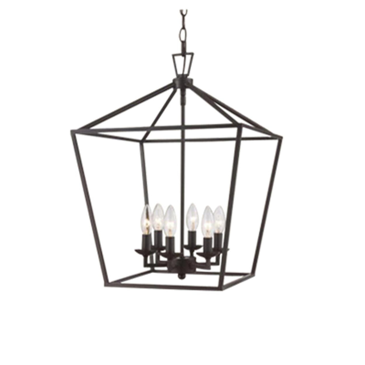 Industrial Black Geometric Lantern Cage Candle Chandelier Image - 3