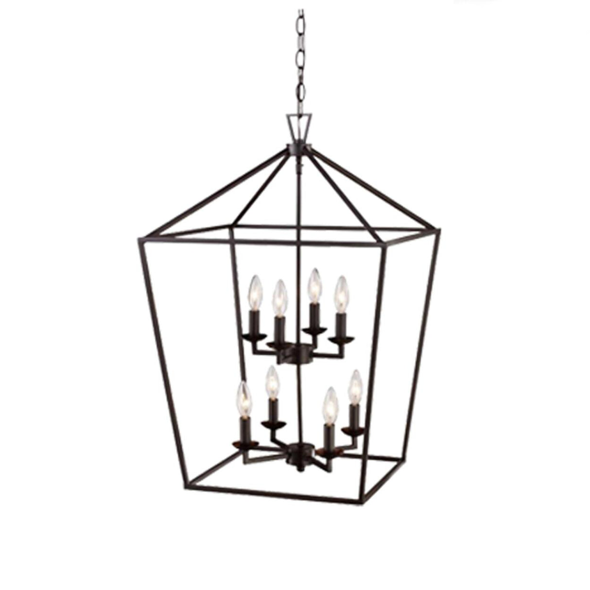 Industrial Black Geometric Lantern Cage Candle Chandelier Image - 5