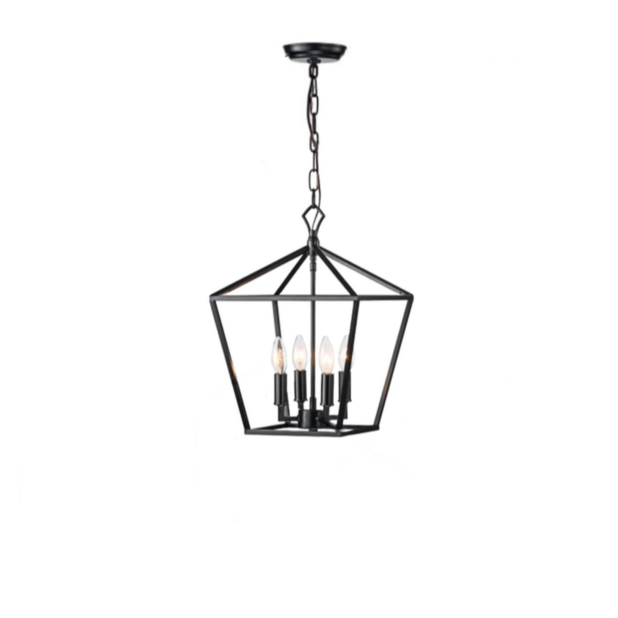 Industrial Black Geometric Lantern Cage Candle Chandelier Image - 8