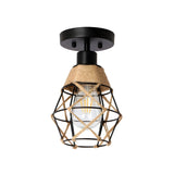 Industrial Black Geometric Rope Iron Flush Mount Light Image - 1