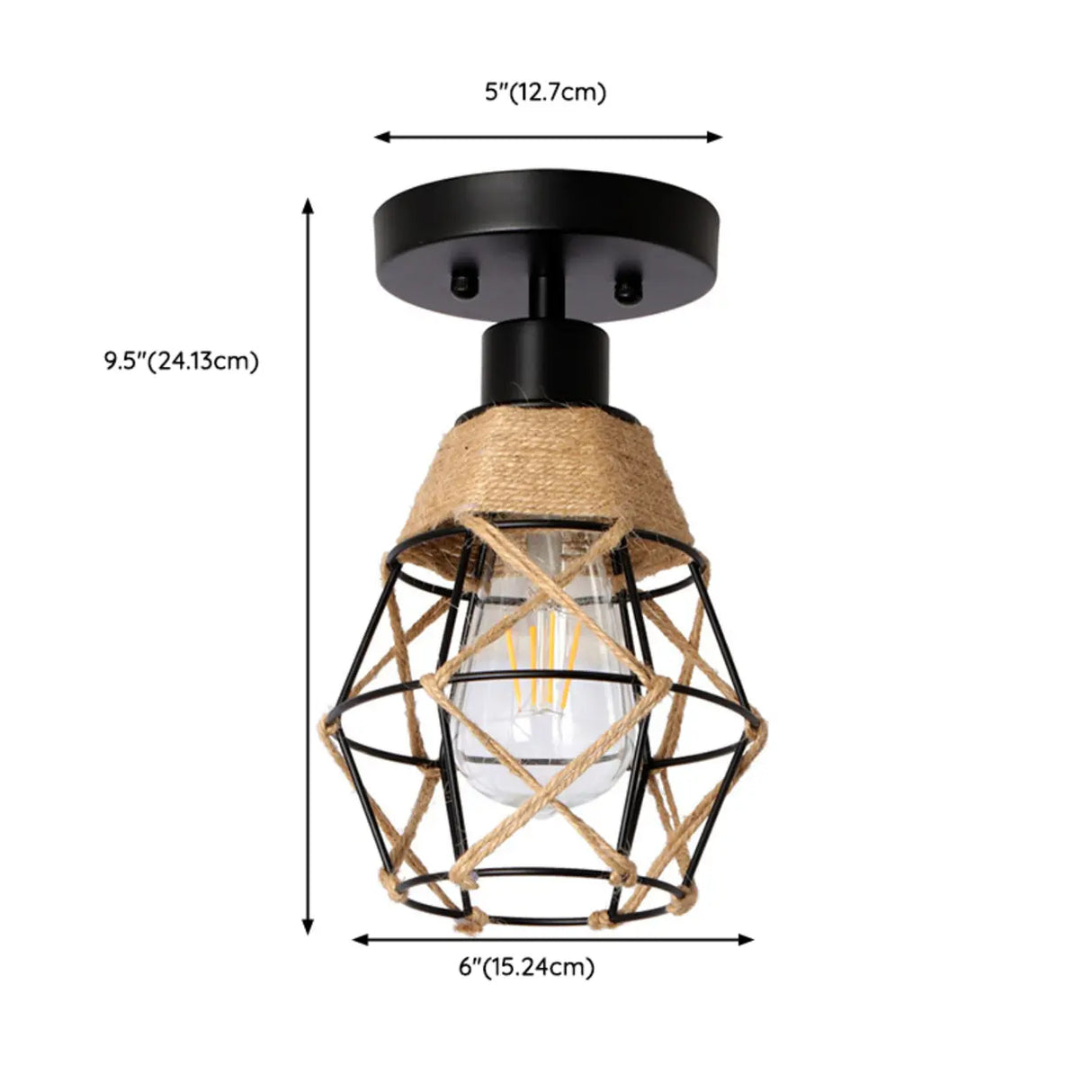 Industrial Black Geometric Rope Iron Flush Mount Light 