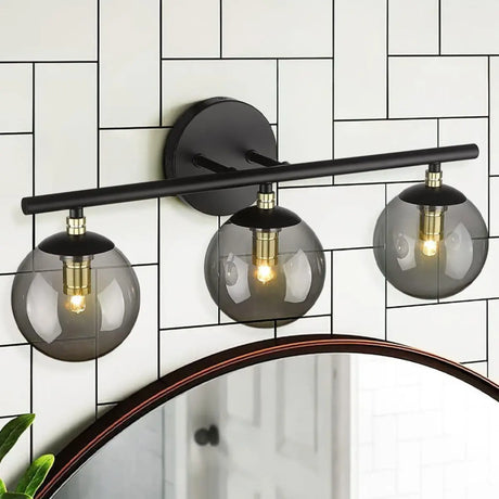 Industrial Black Globe Glass 3 Light Vanity Fixture Image - 1