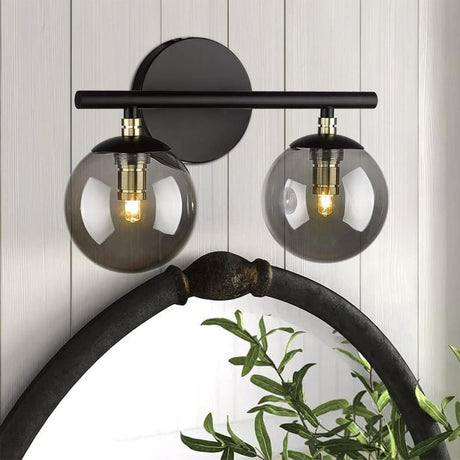 Industrial Black Globe Glass 3 Light Vanity Fixture Image - 2