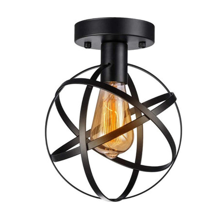 Industrial Black Globe Semi-Flush Mount Ceiling Light Image - 2