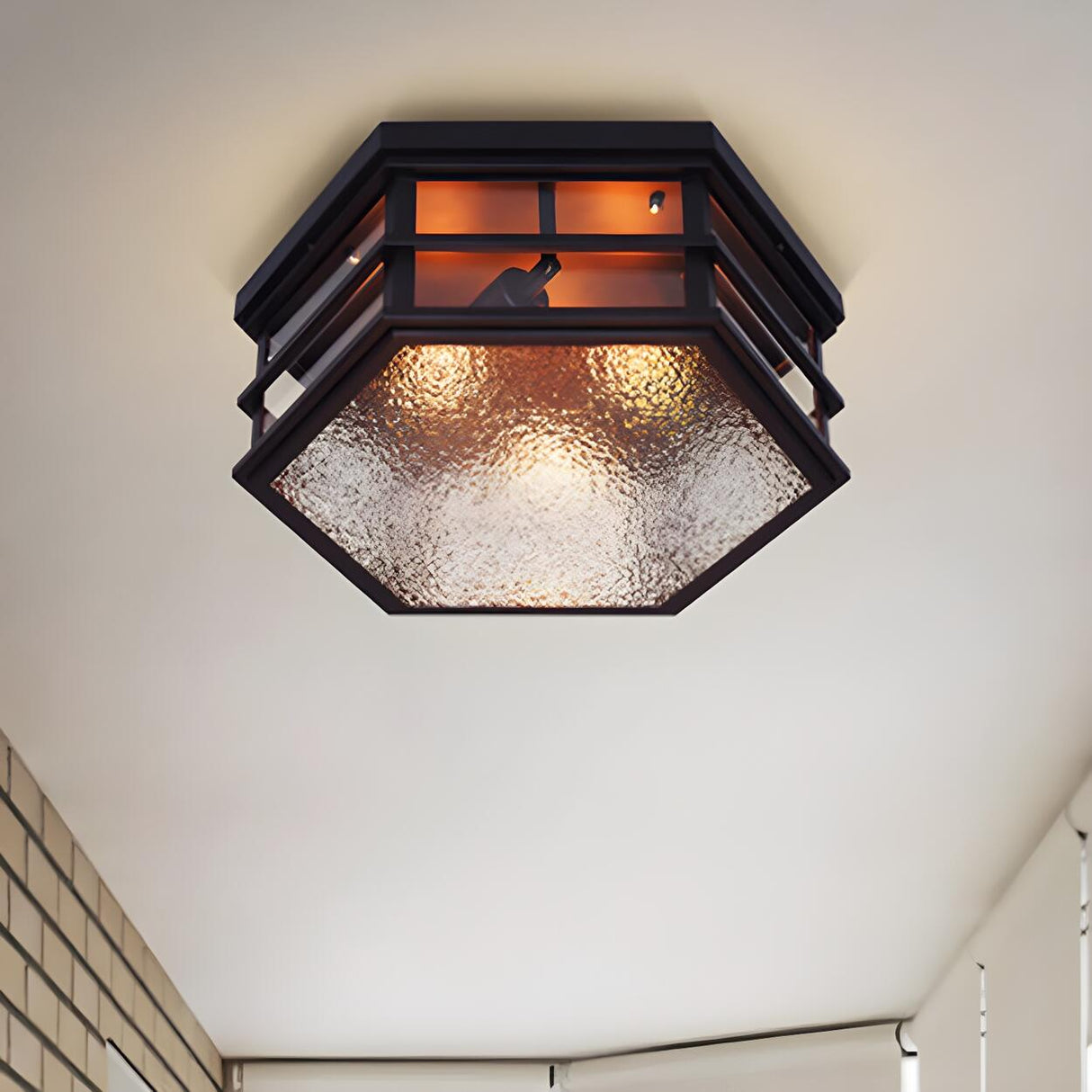 Industrial Black Hexagon Frosted Glass Flush Mount Lamp Image - 1