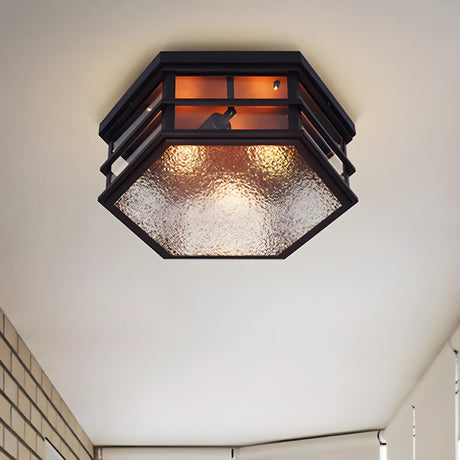 Industrial Black Hexagon Frosted Glass Flush Mount Lamp Image - 1