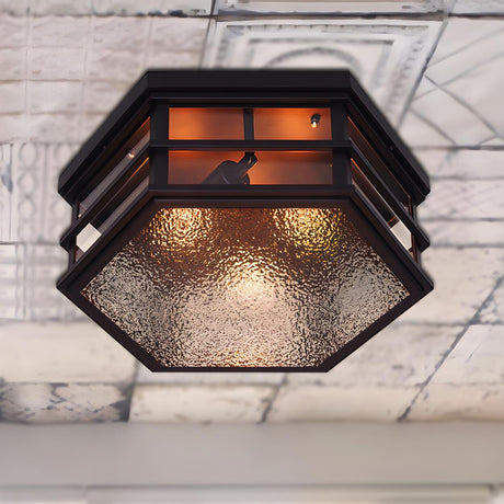 Industrial Black Hexagon Frosted Glass Flush Mount Lamp Image - 2