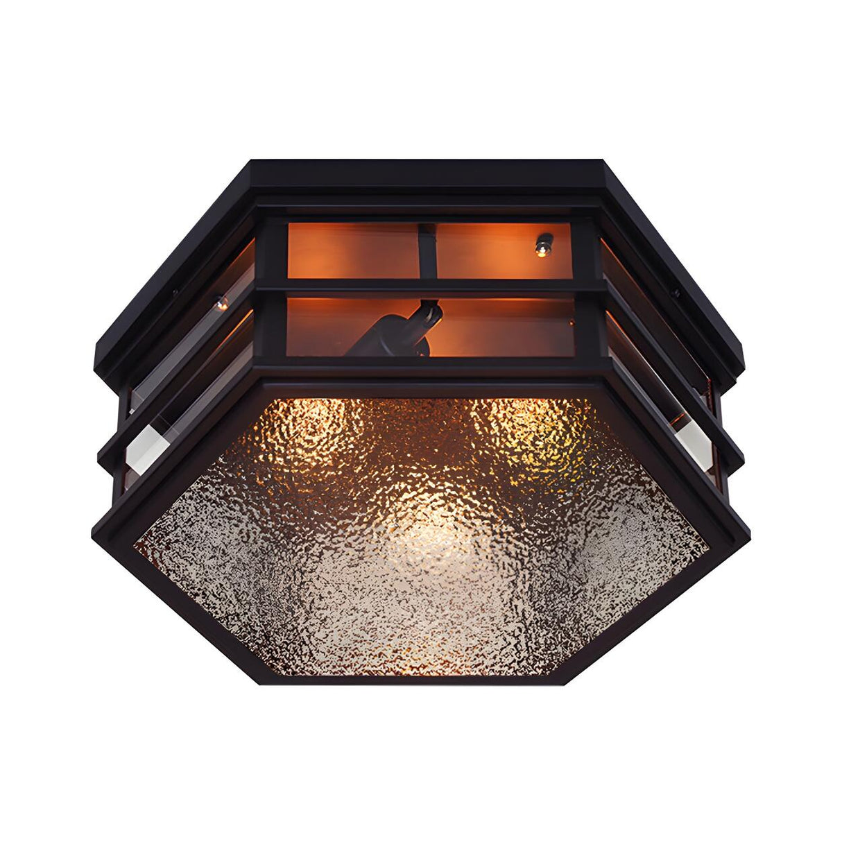 Industrial Black Hexagon Frosted Glass Flush Mount Lamp Image - 4