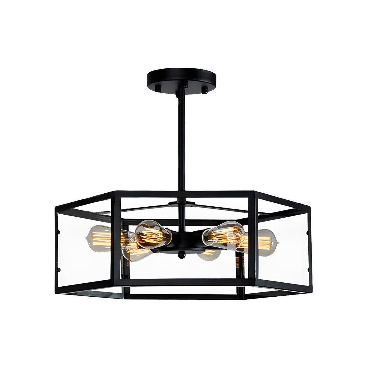 Industrial Black Hexagonal Prism Semi-Flush Mount Light Image - 3