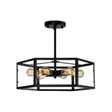 Industrial Black Hexagonal Prism Semi-Flush Mount Light Image - 3