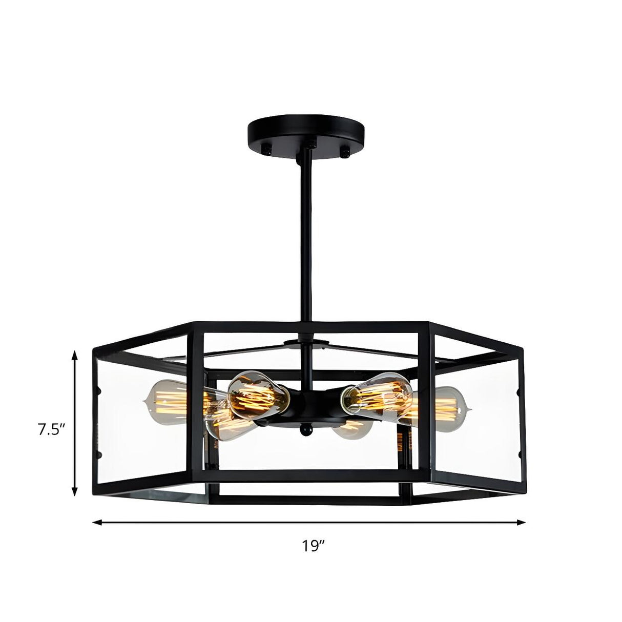 Industrial Black Hexagonal Prism Semi-Flush Mount Light Image - 4