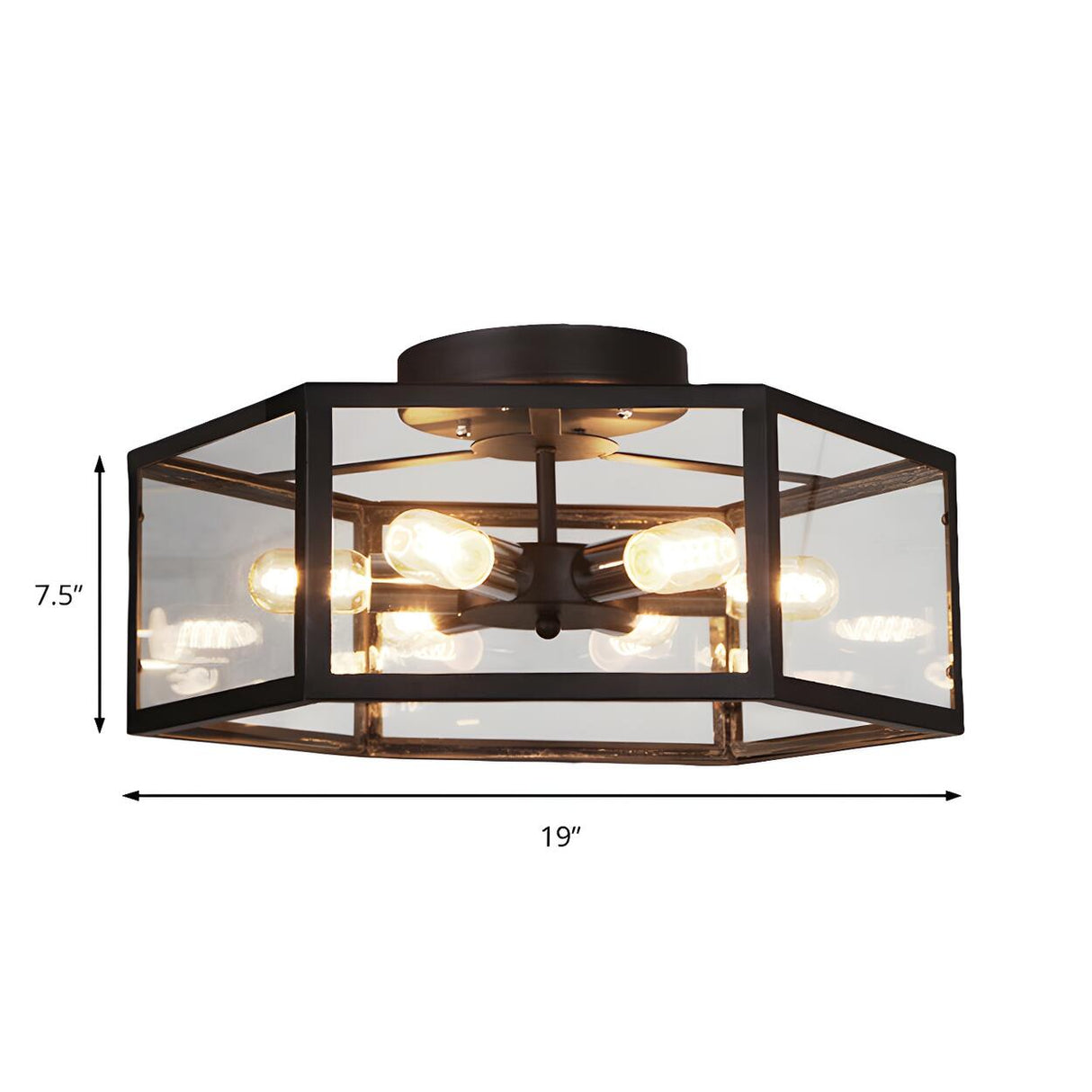 Industrial Black Hexagonal Prism Semi-Flush Mount Light Image - 7