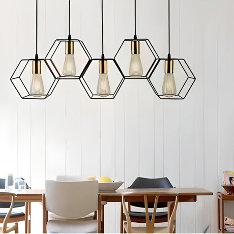 Industrial Black Honeycomb Island Pendant Light Image - 1