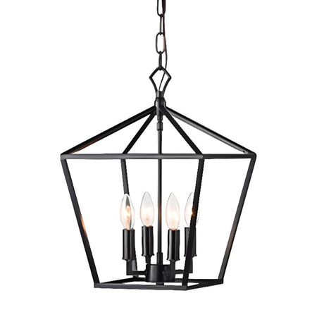 Industrial Black Iron Geometric Lantern Chandelier Image - 2