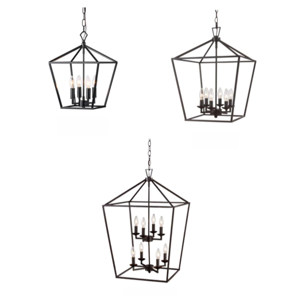 Industrial Black Iron Geometric Lantern Chandelier Image - 8